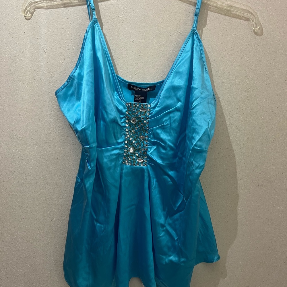 Boston Proper Silk Turquoise Camisole Y2K Style